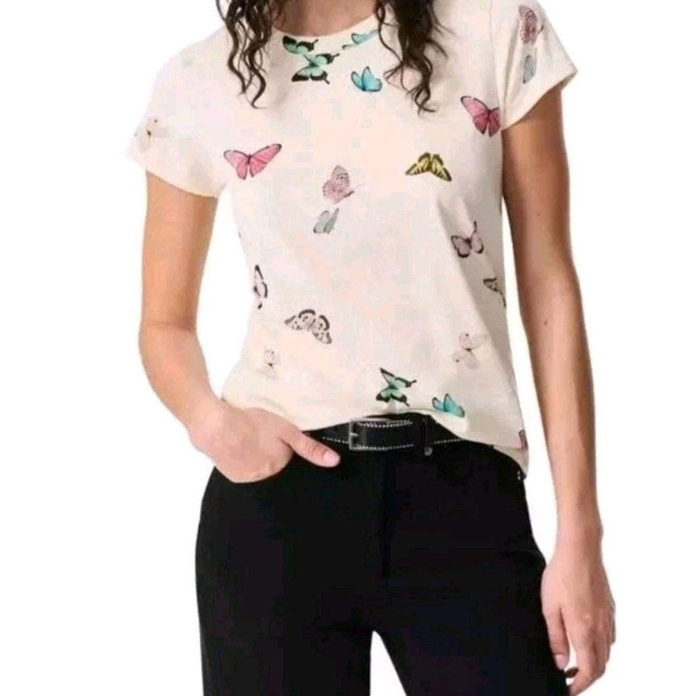 rag & bone Multicolor Butterfly Print Short Sleeve Tee